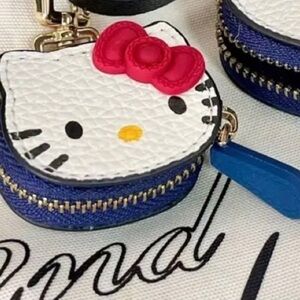 Sanrio Hello Kitty White Coin Pouch with Red Bow and Blue Trim